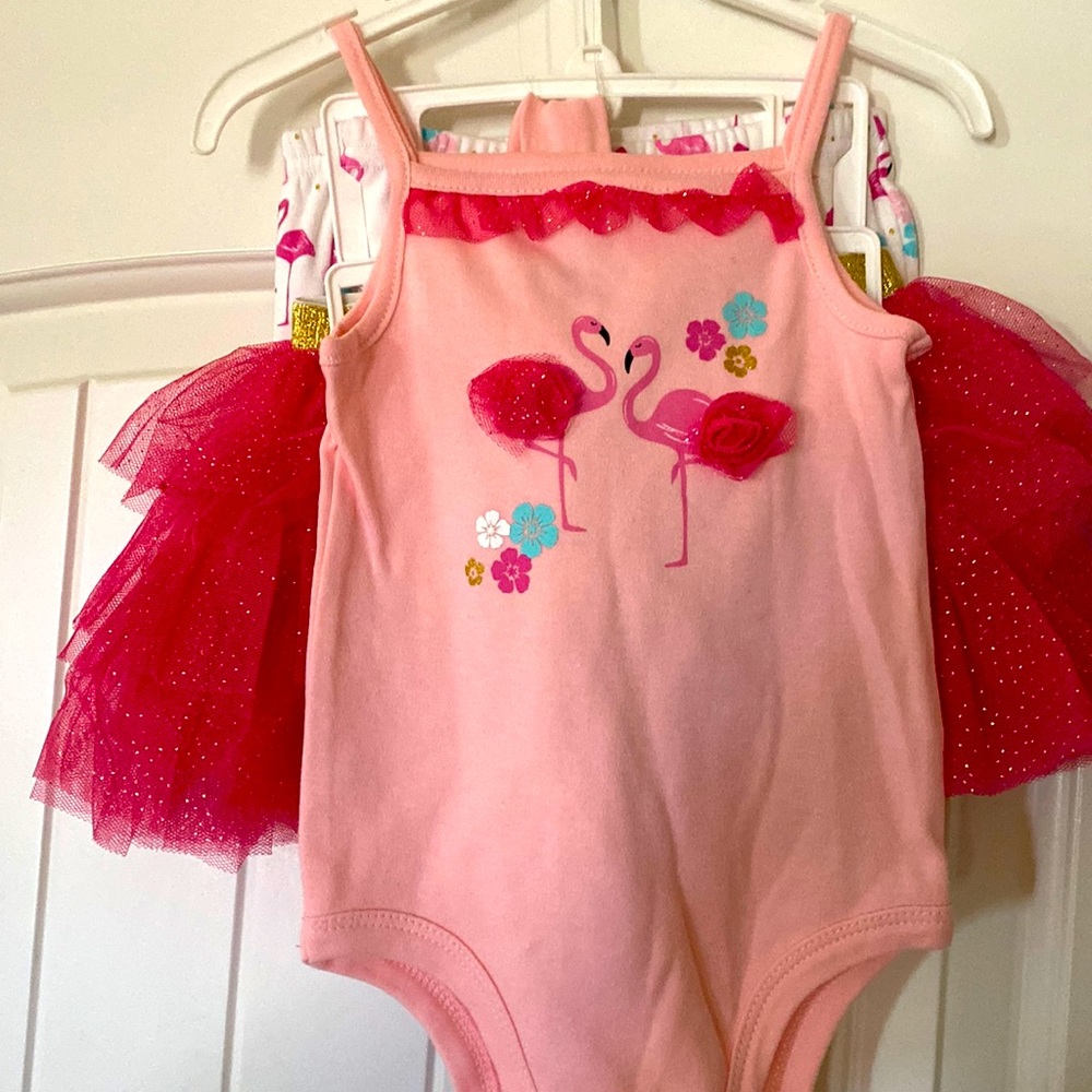 Adorable 4 piece Flamingo set 12 month girl NWOT